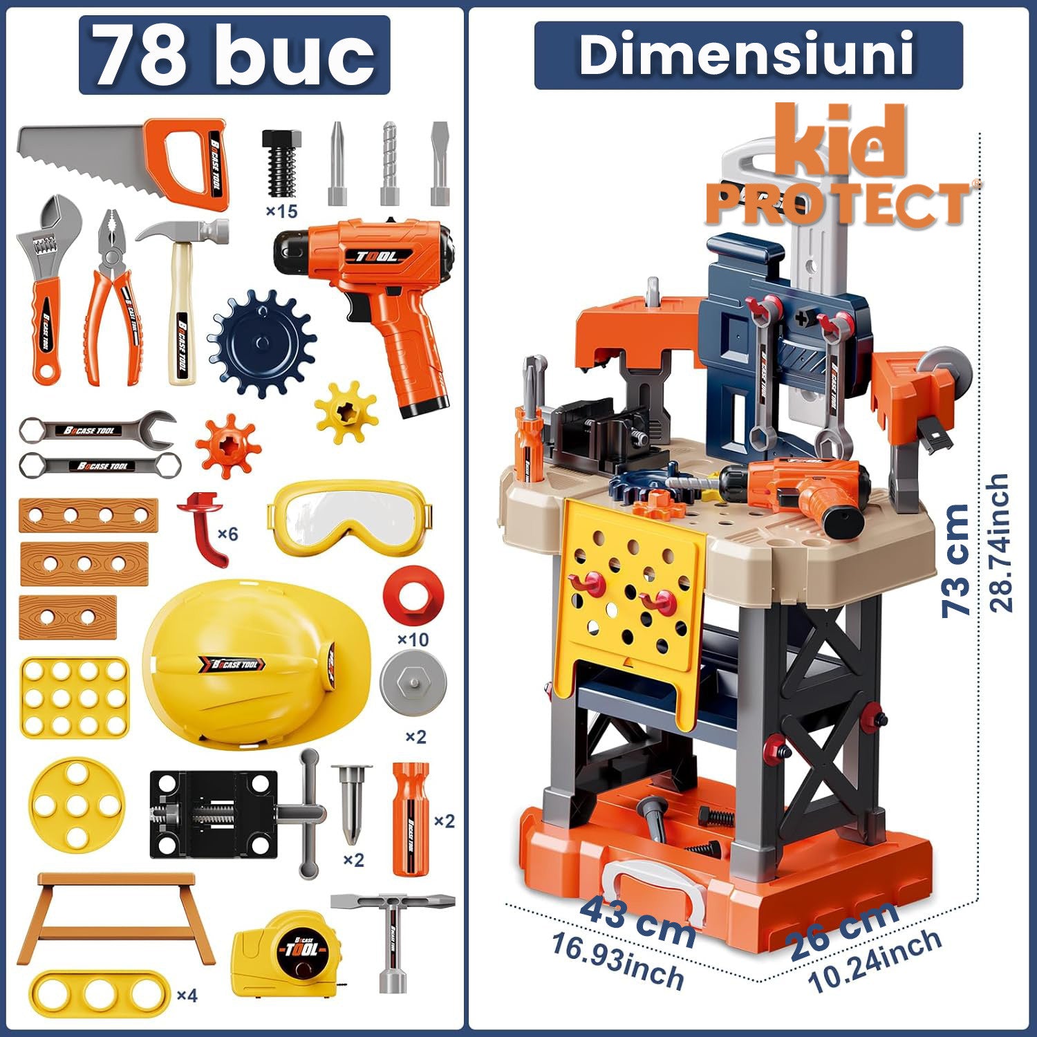Banc de Lucru Copii 3 in 1 Kidprotect Junior Fix-It Station Banc de Lucru Copii 3 in 1 Kidprotect Junior Fix-It Station